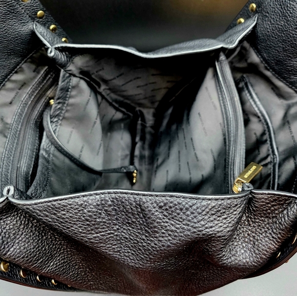 Michael Kors Black Pebbled Leather Goldtone Chain Handles Studded Satchel - Picture 10 of 12